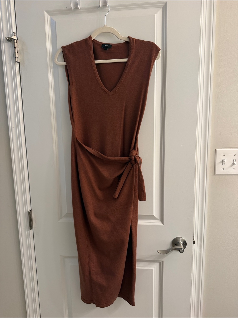 Express Rust Sleeveless V-Neck Midi Dress with Side Tie